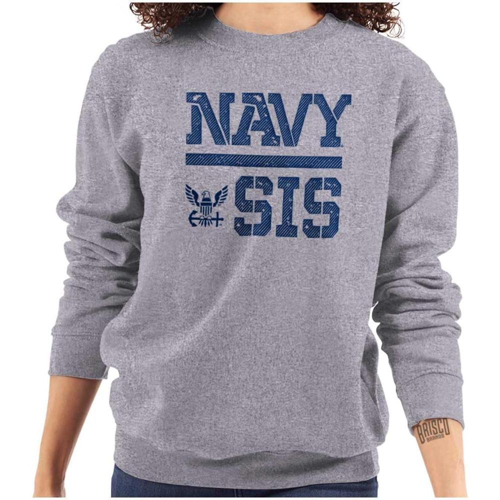 imageBrisco Brands United States American Navy Proud Sister Women Crewneck SweatshirtSport Grey