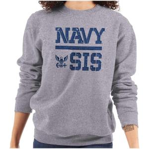 Brisco Brands United States American Navy Proud Sister Women Crewneck Sweatshirt(Sport Grey)
