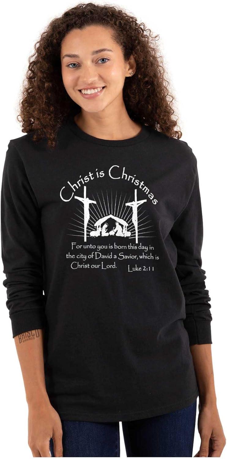 imageBrisco Brands Christ is Christmas Christian Long Sleeve Tshirt Men WomenBlack