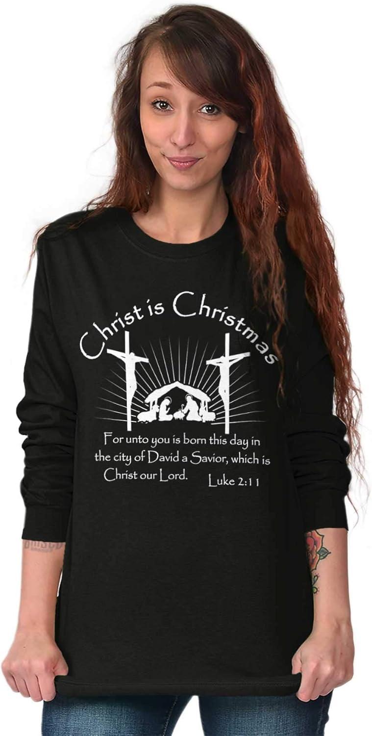 imageBrisco Brands Christ is Christmas Christian Long Sleeve Tshirt Men WomenBlack