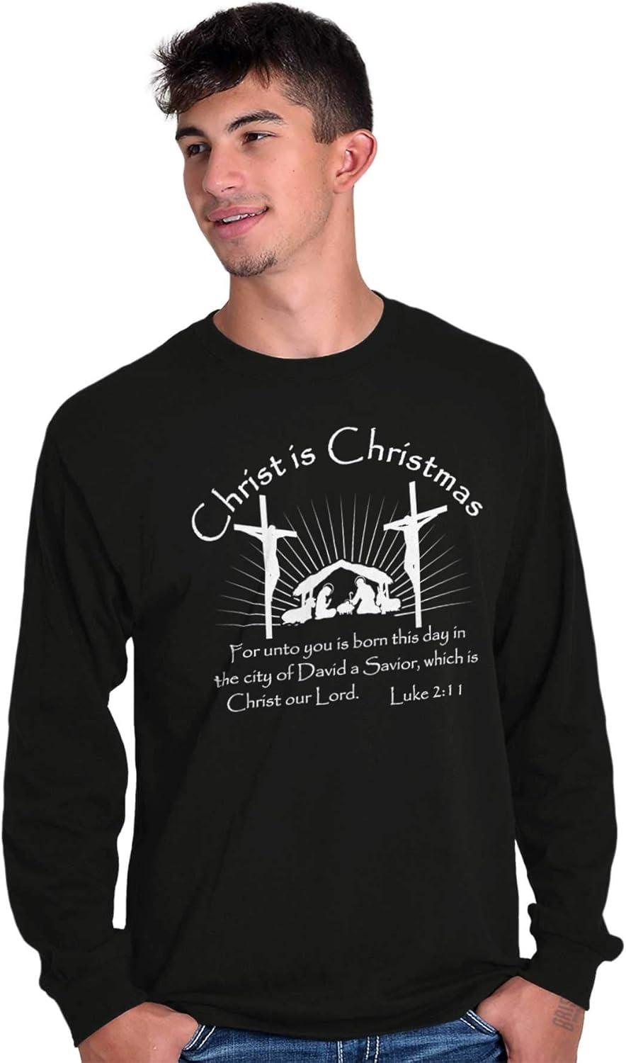 imageBrisco Brands Christ is Christmas Christian Long Sleeve Tshirt Men WomenBlack