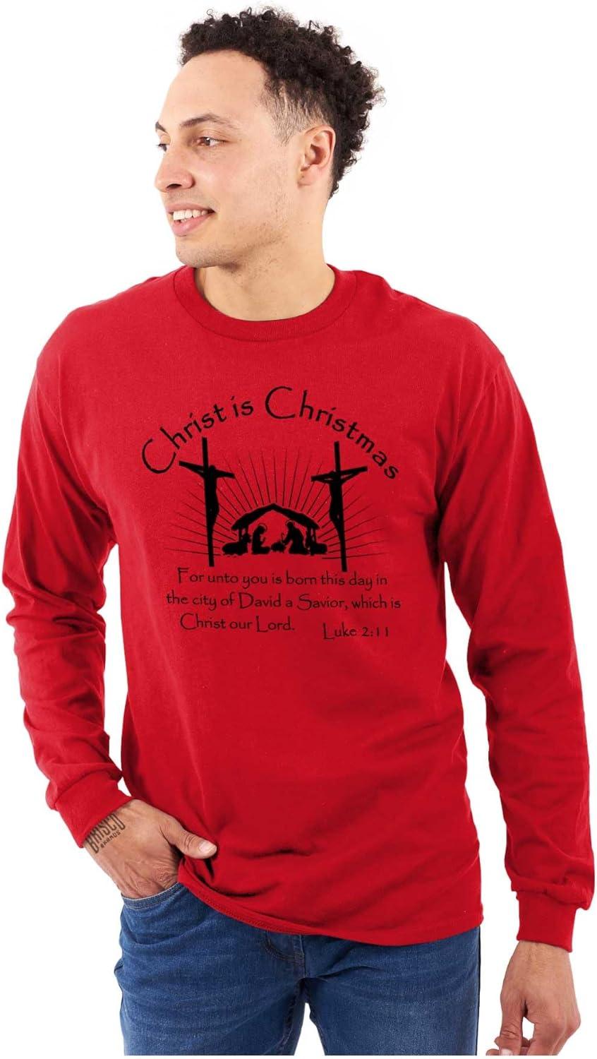 imageBrisco Brands Christ is Christmas Christian Long Sleeve Tshirt Men WomenRed