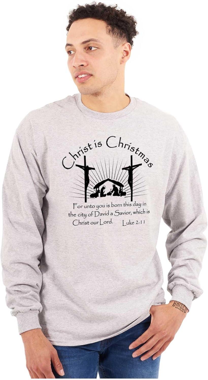 imageBrisco Brands Christ is Christmas Christian Long Sleeve Tshirt Men WomenSport Grey
