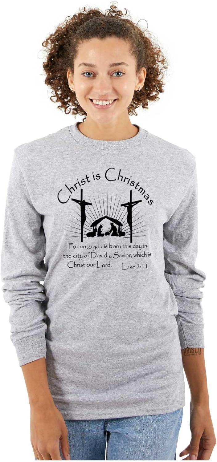 imageBrisco Brands Christ is Christmas Christian Long Sleeve Tshirt Men WomenSport Grey