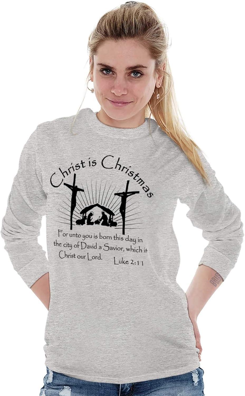 imageBrisco Brands Christ is Christmas Christian Long Sleeve Tshirt Men WomenSport Grey