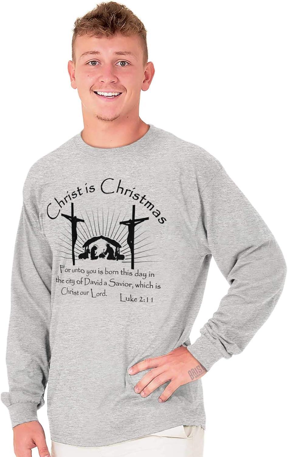 imageBrisco Brands Christ is Christmas Christian Long Sleeve Tshirt Men WomenSport Grey