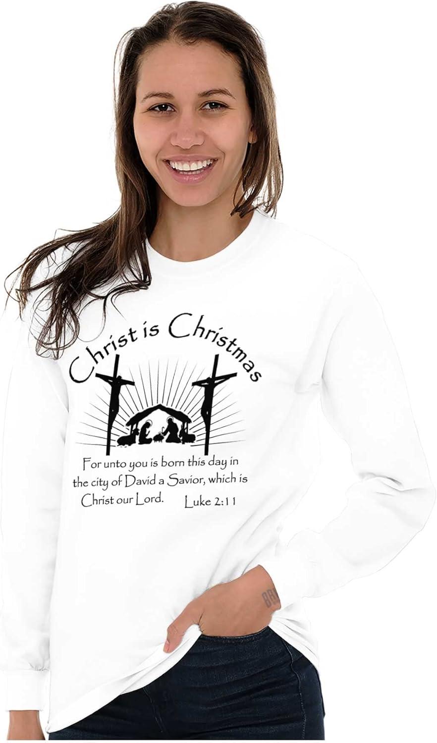 imageBrisco Brands Christ is Christmas Christian Long Sleeve Tshirt Men WomenWhite