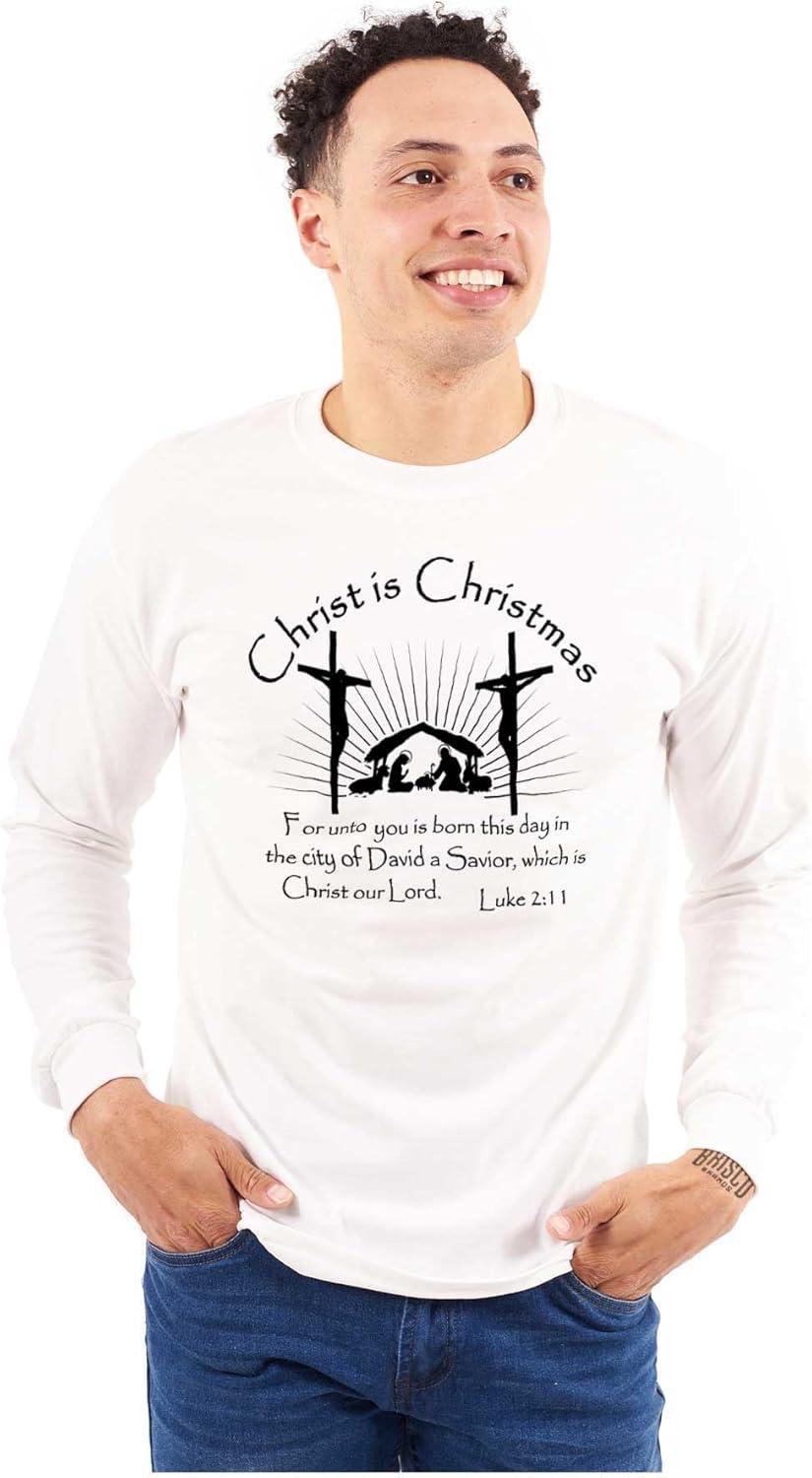 imageBrisco Brands Christ is Christmas Christian Long Sleeve Tshirt Men WomenWhite