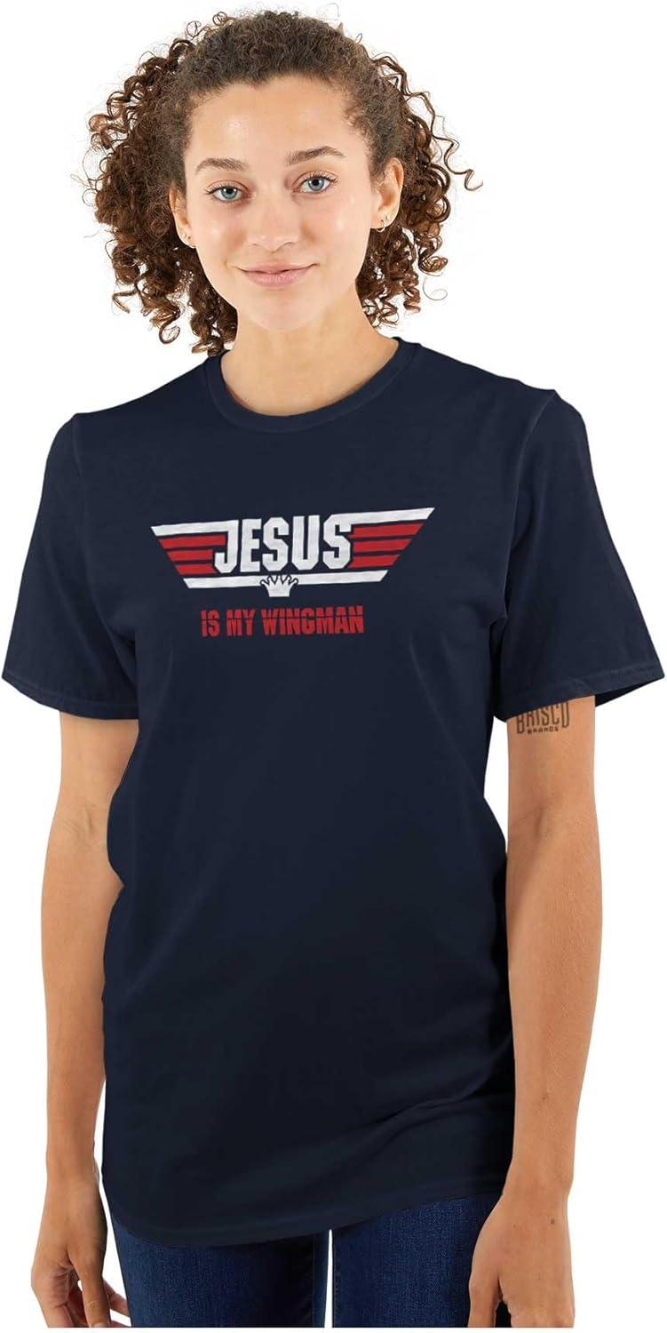 imageChristian Strong Jesus is My Wingman Religious Graphic T Shirt Men or WomenNavy