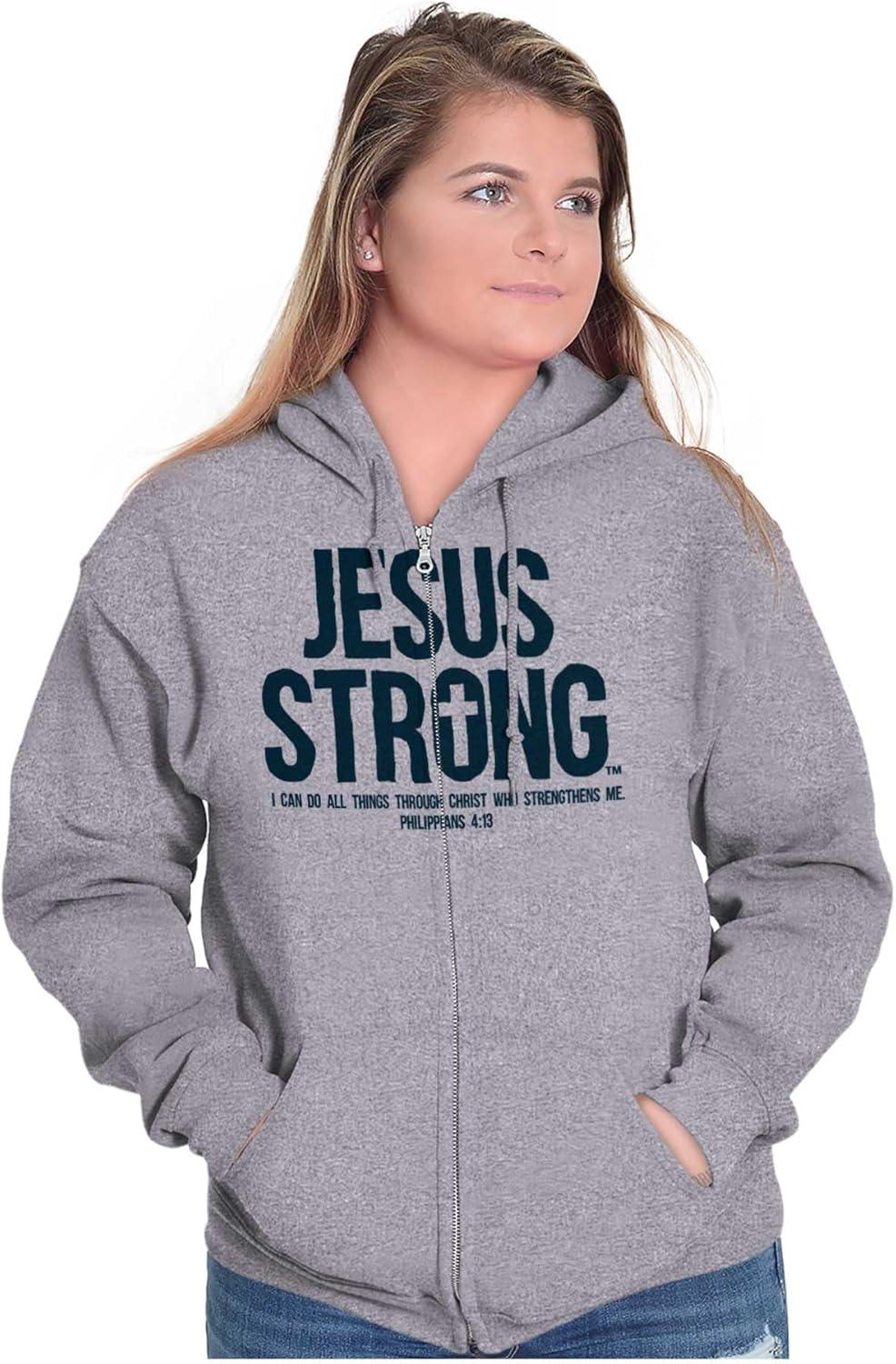 imageJesus Strong Philippians 413 Bible Zip Up Hoodie Mens WomensAsh Grey