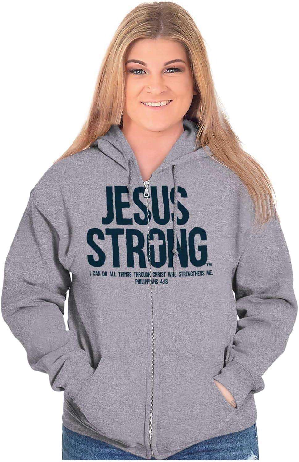 imageJesus Strong Philippians 413 Bible Zip Up Hoodie Mens WomensAsh Grey