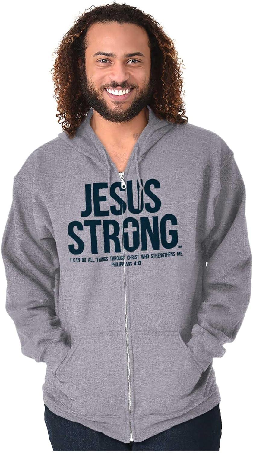 imageJesus Strong Philippians 413 Bible Zip Up Hoodie Mens WomensAsh Grey