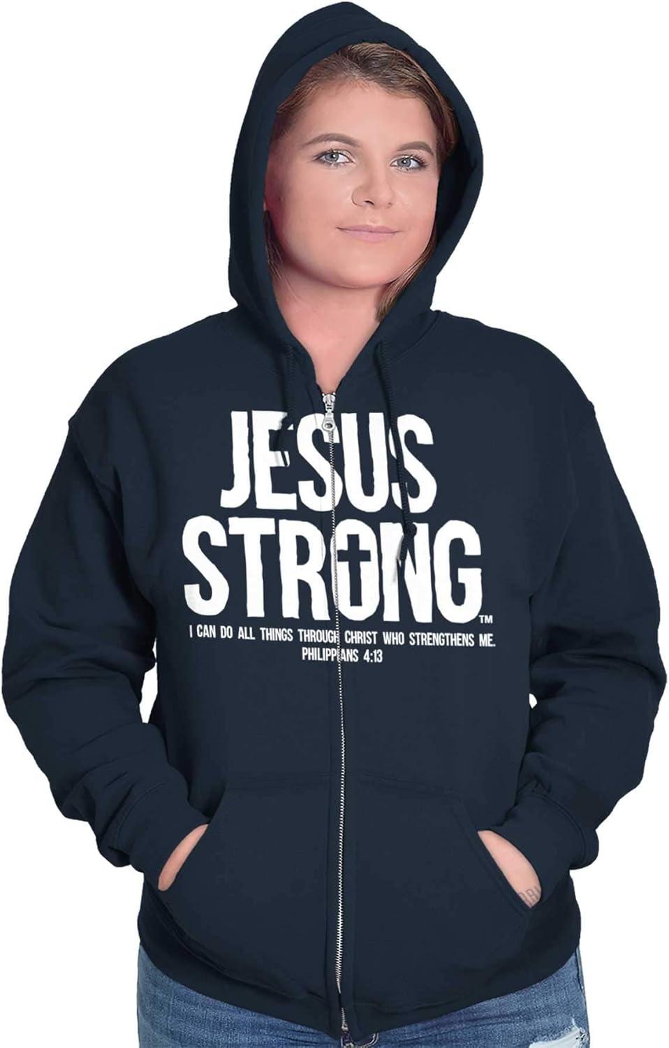 imageJesus Strong Philippians 413 Bible Zip Up Hoodie Mens WomensNavy