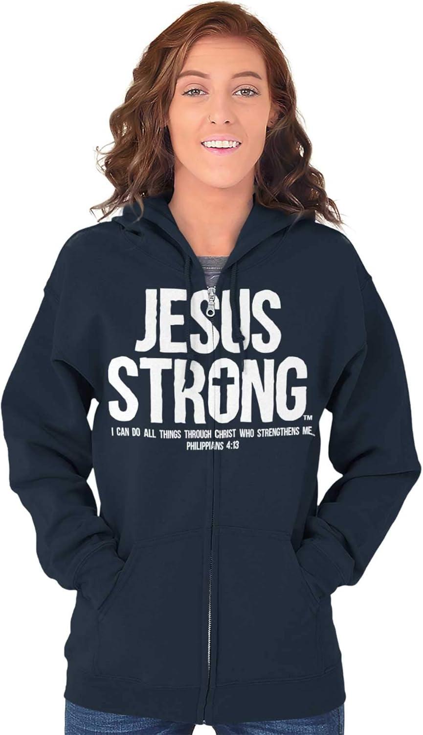 imageJesus Strong Philippians 413 Bible Zip Up Hoodie Mens WomensNavy