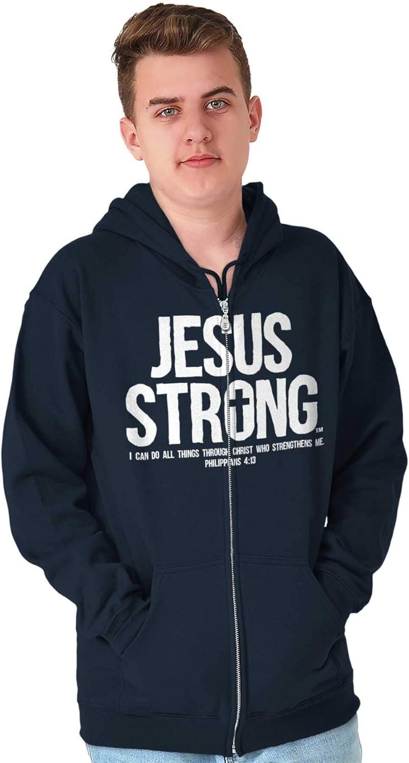 imageJesus Strong Philippians 413 Bible Zip Up Hoodie Mens WomensNavy