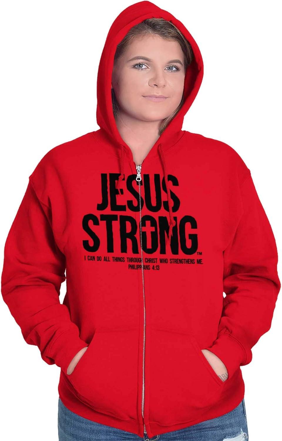 imageJesus Strong Philippians 413 Bible Zip Up Hoodie Mens WomensRed