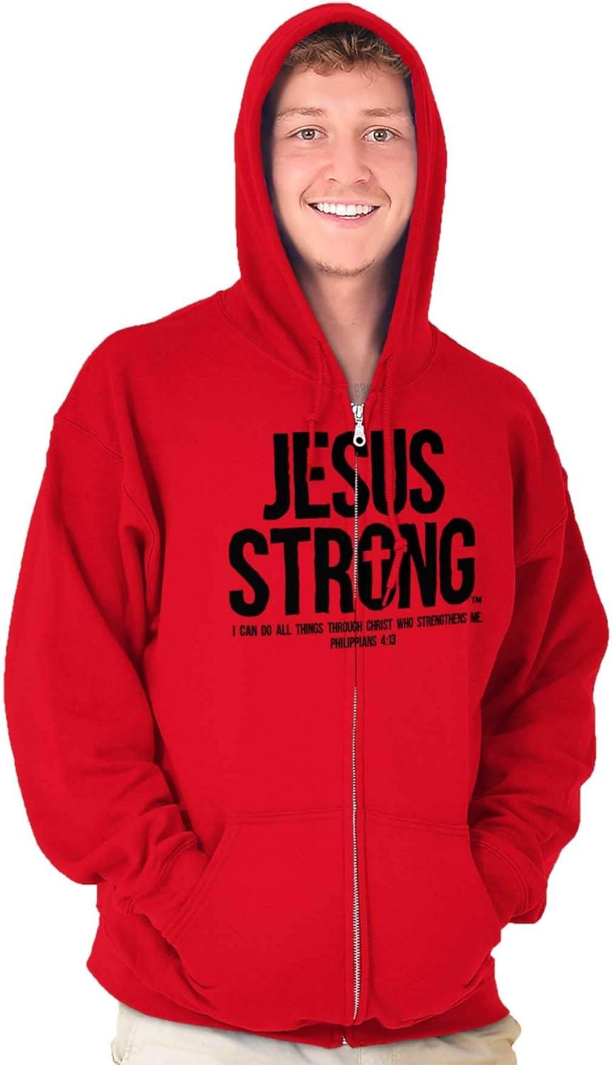 imageJesus Strong Philippians 413 Bible Zip Up Hoodie Mens WomensRed