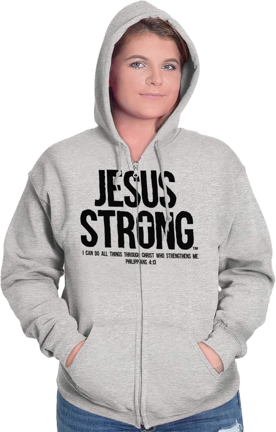 imageJesus Strong Philippians 413 Bible Zip Up Hoodie Mens WomensSport Grey