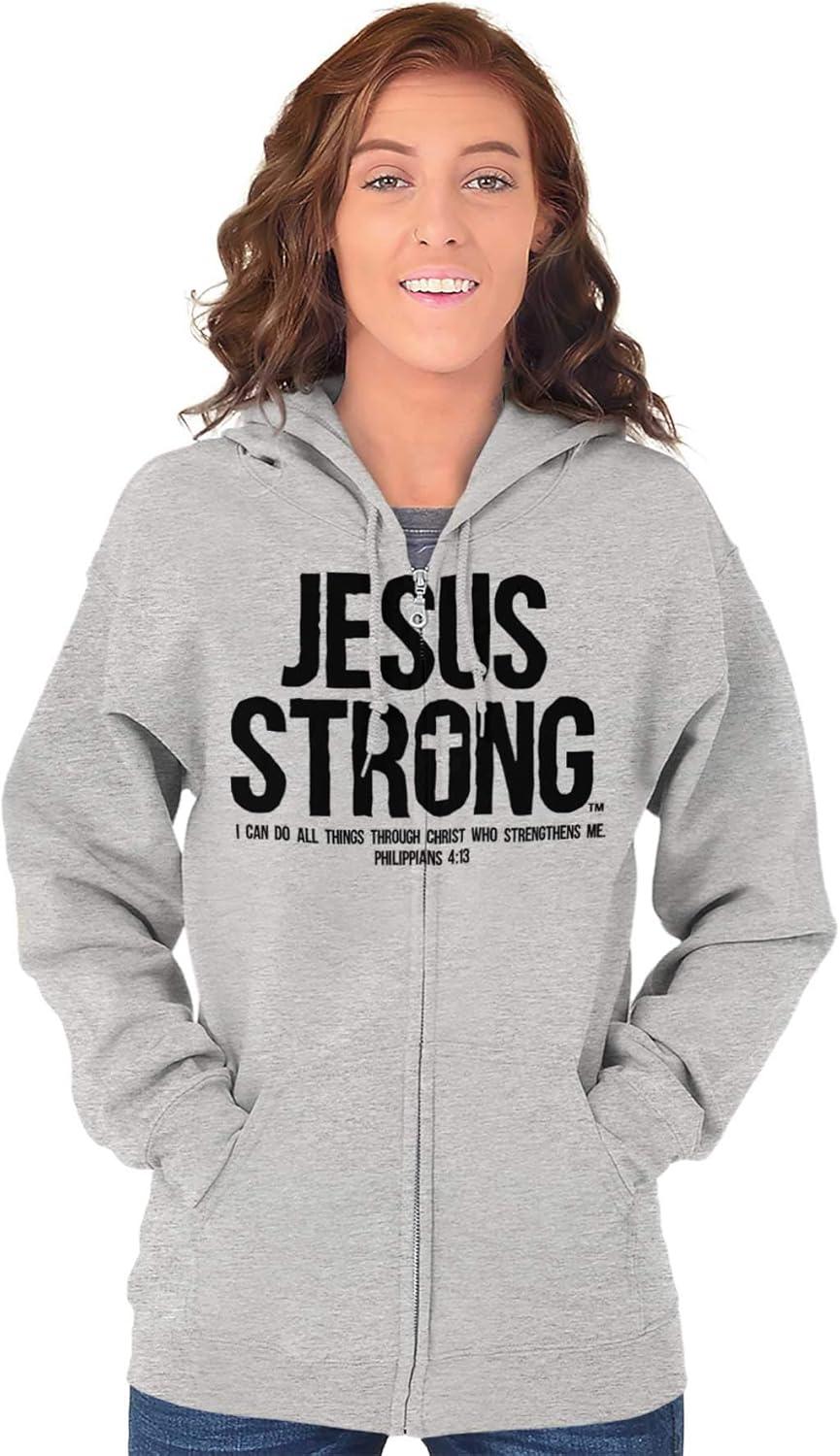 imageJesus Strong Philippians 413 Bible Zip Up Hoodie Mens WomensSport Grey