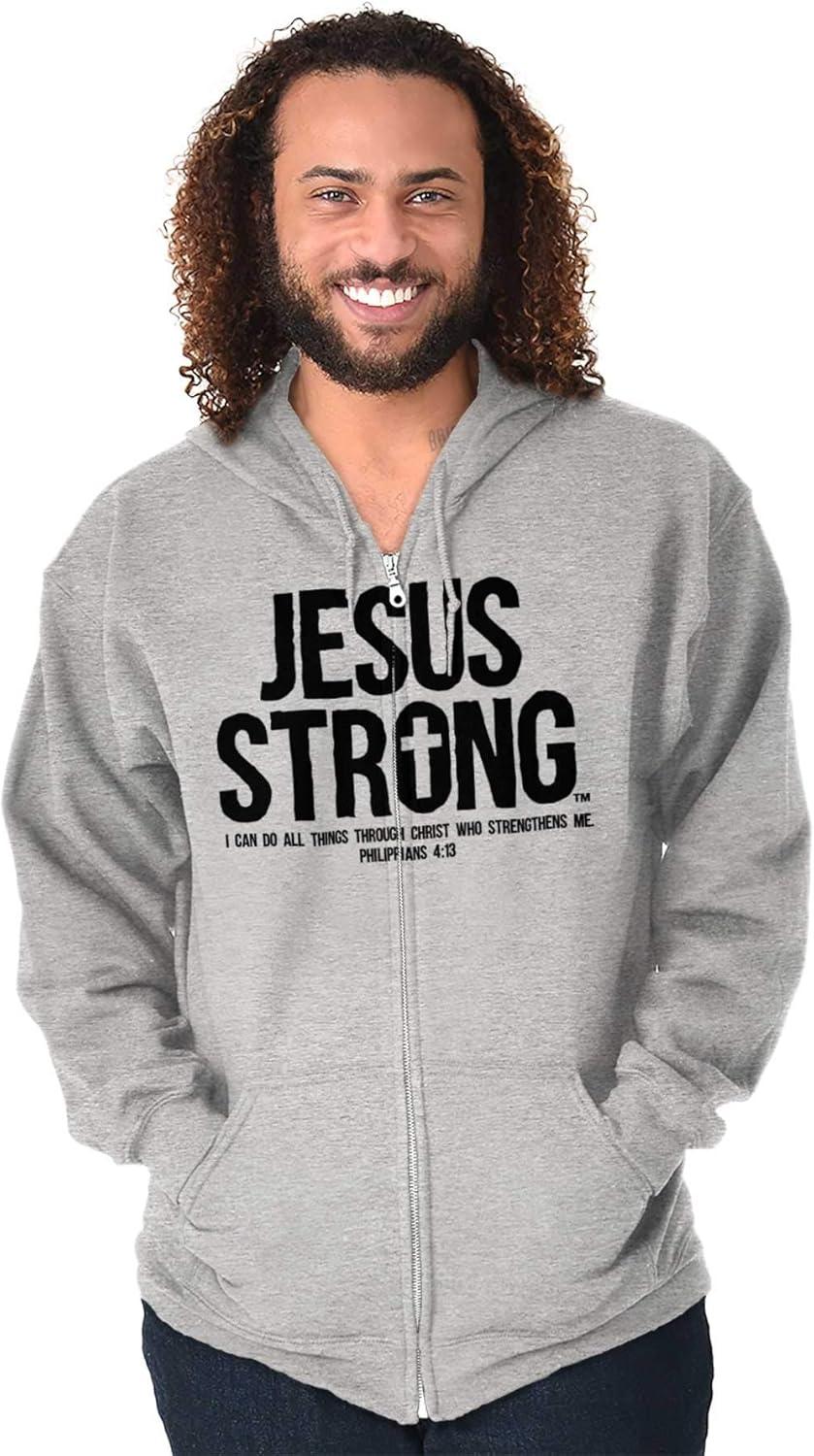 imageJesus Strong Philippians 413 Bible Zip Up Hoodie Mens WomensSport Grey
