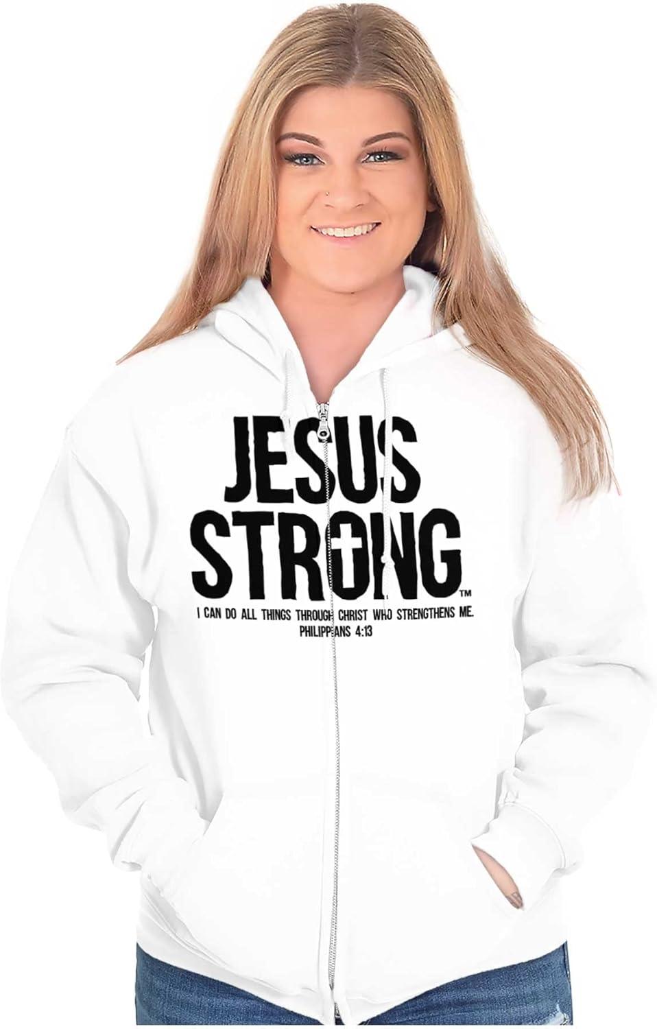imageJesus Strong Philippians 413 Bible Zip Up Hoodie Mens WomensWhite