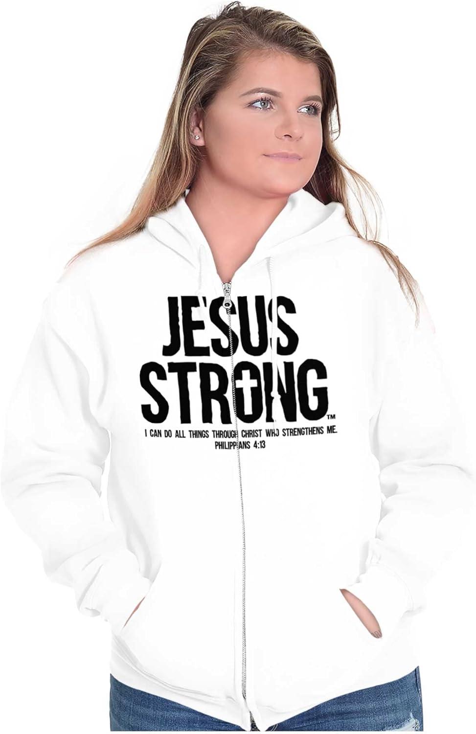 imageJesus Strong Philippians 413 Bible Zip Up Hoodie Mens WomensWhite
