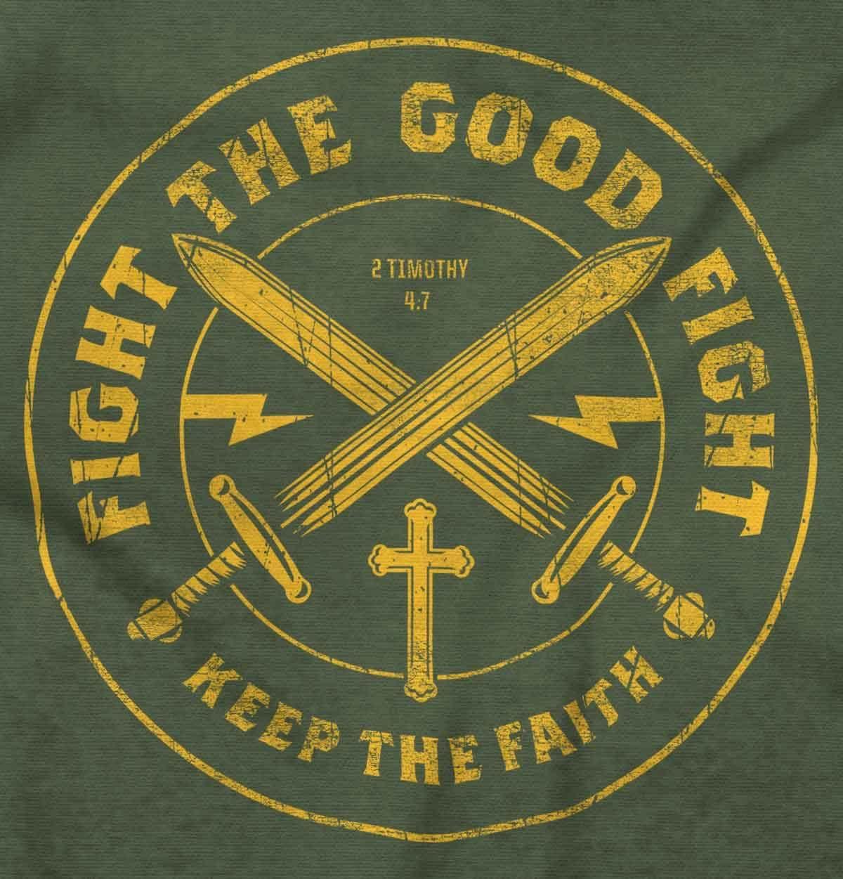 imageKeep The Faith Christian Graphic T Shirt Religious Mens Bible Verse Scripture Tee with Cross and SwordsMilitary Green