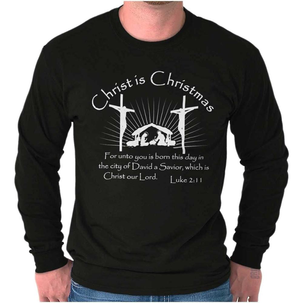 imageBrisco Brands Christ is Christmas Christian Long Sleeve Tshirt Men WomenBlack