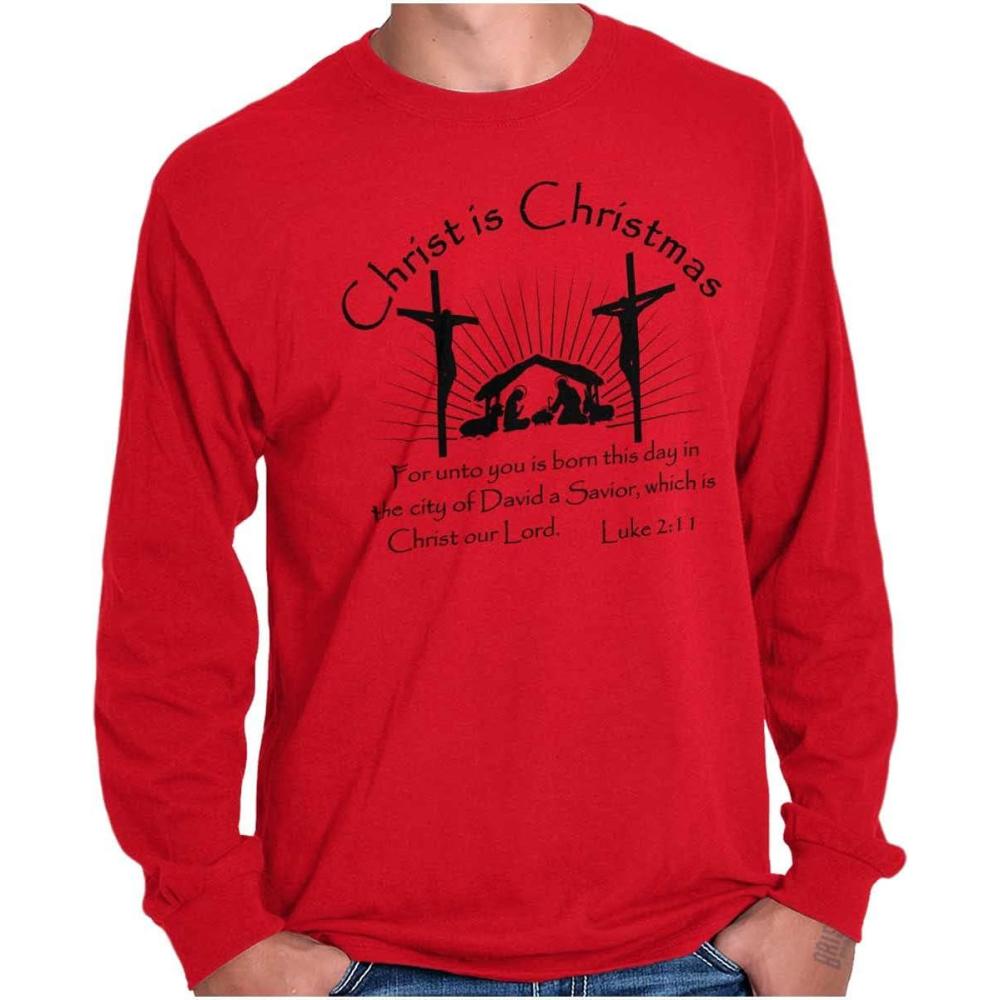 imageBrisco Brands Christ is Christmas Christian Long Sleeve Tshirt Men WomenRed