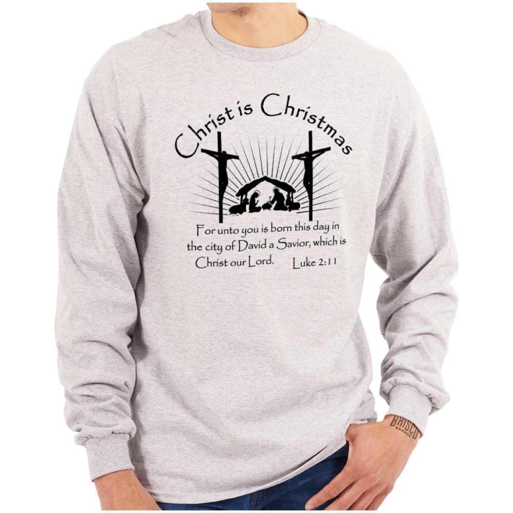 imageBrisco Brands Christ is Christmas Christian Long Sleeve Tshirt Men WomenSport Grey