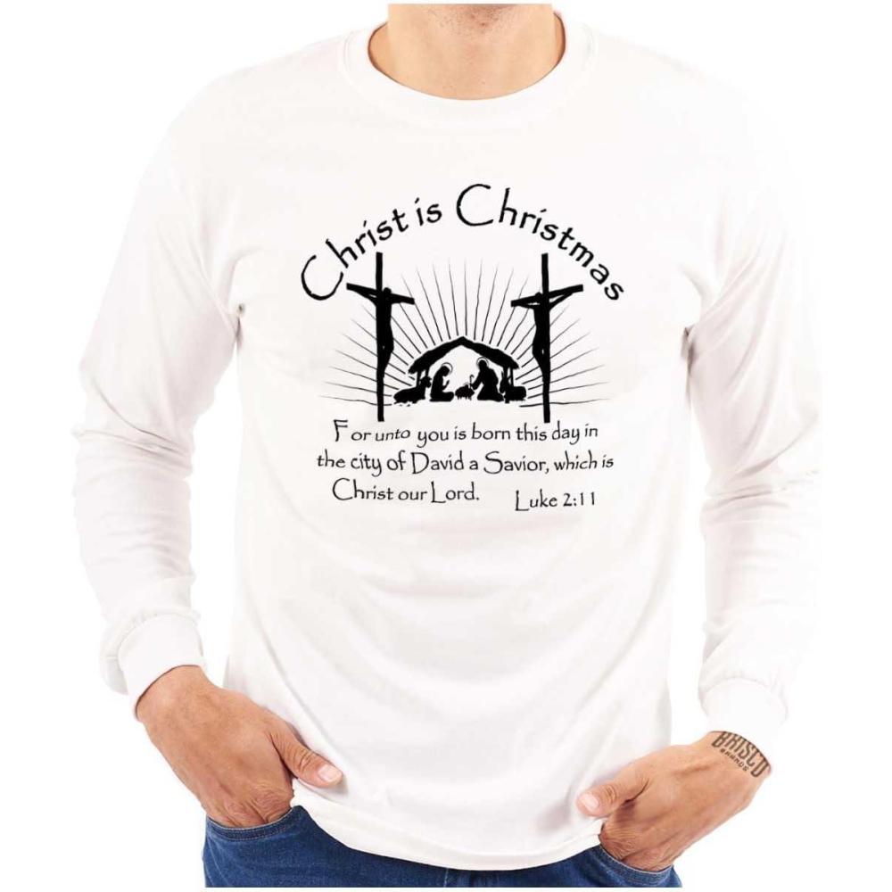 imageBrisco Brands Christ is Christmas Christian Long Sleeve Tshirt Men WomenWhite