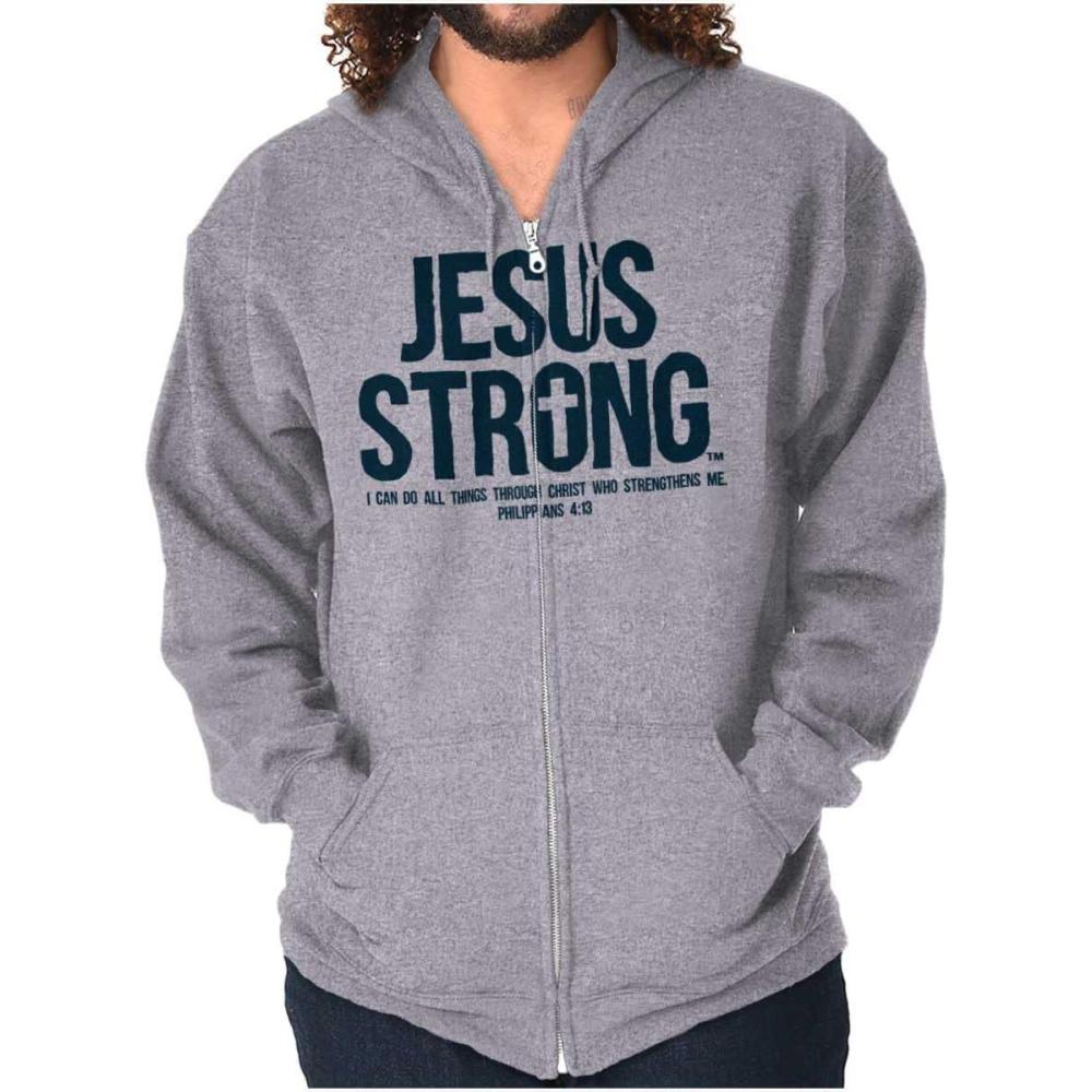 imageJesus Strong Philippians 413 Bible Zip Up Hoodie Mens WomensAsh Grey