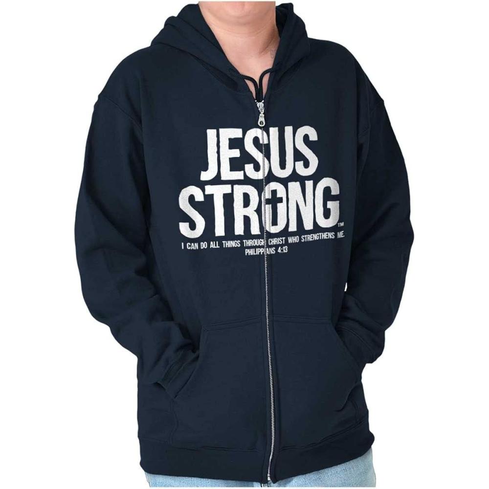 imageJesus Strong Philippians 413 Bible Zip Up Hoodie Mens WomensNavy
