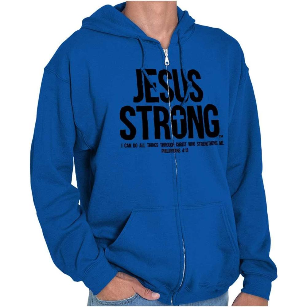 imageJesus Strong Philippians 413 Bible Zip Up Hoodie Mens WomensRoyal