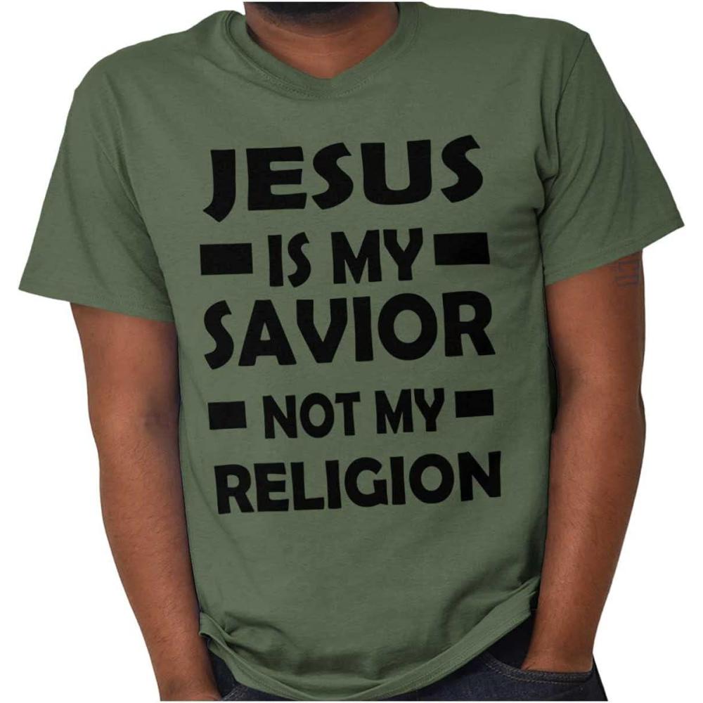 imageJesus is My Savior Not My Religion Graphic T Shirt Men or WomenMilitary Green