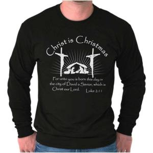 Brisco Brands Christ is Christmas Christian Long Sleeve Tshirt Men Women(Black)