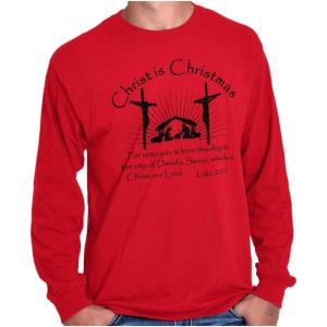 Brisco Brands Christ is Christmas Christian Long Sleeve Tshirt Men Women(Red)