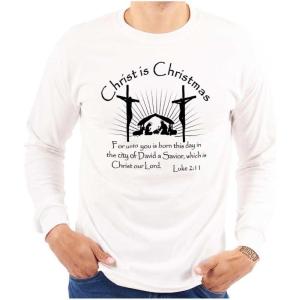 Brisco Brands Christ is Christmas Christian Long Sleeve Tshirt Men Women(White)