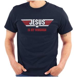 Christian Strong Jesus is My Wingman Religious Graphic T Shirt Men or Women(Navy)