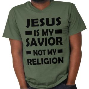 Jesus is My Savior Not My Religion Graphic T Shirt Men or Women(Military Green)