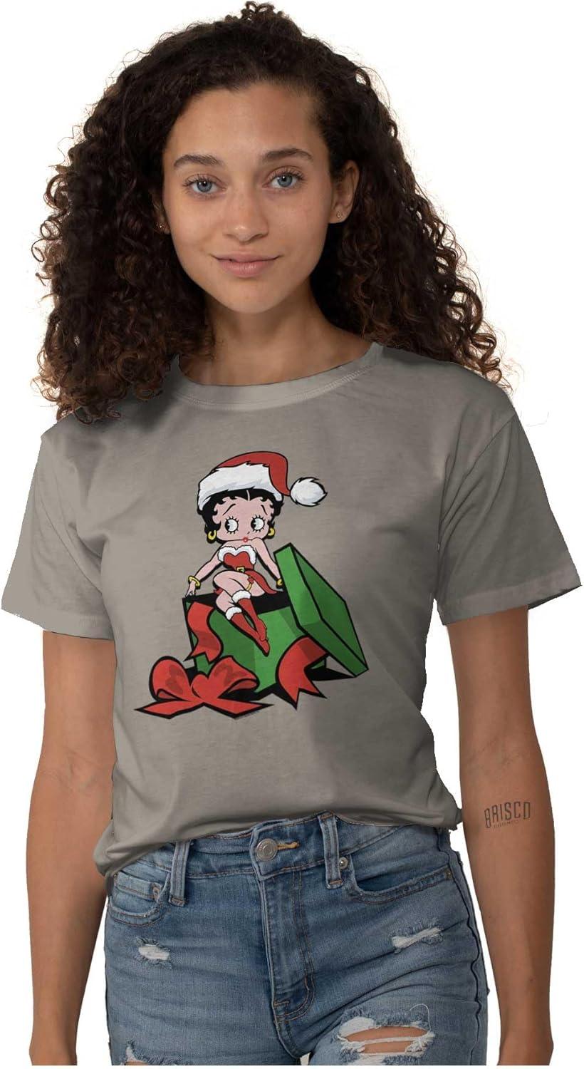 imageBetty Boop Christmas Cute Holiday Womens Raw Edge TShirtGrey