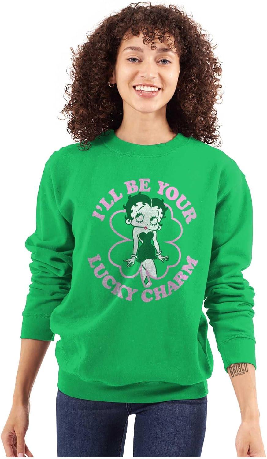 imageBrisco Brands Betty Boop Saint Paddys Lucky Charm Sweatshirt for Men or WomenIrish Green