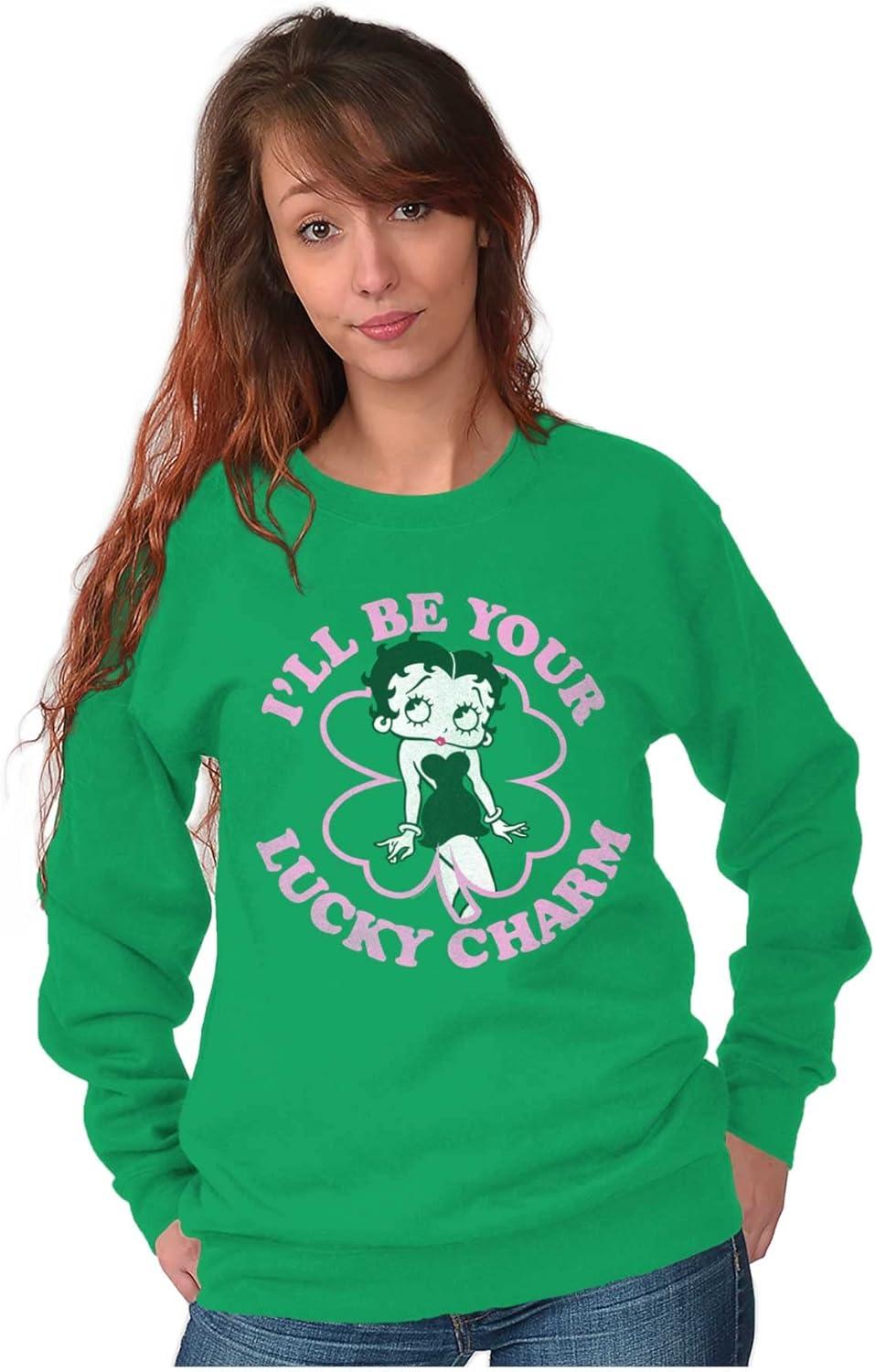 imageBrisco Brands Betty Boop Saint Paddys Lucky Charm Sweatshirt for Men or WomenIrish Green
