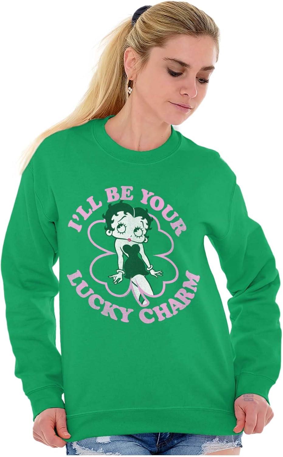 imageBrisco Brands Betty Boop Saint Paddys Lucky Charm Sweatshirt for Men or WomenIrish Green
