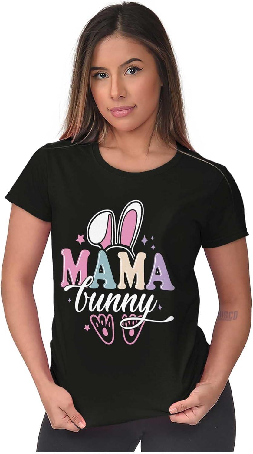 imageBrisco Brands Cute Spring Easter Mama Bunny Ears Womens Slim Fit Graphic TeeBlack