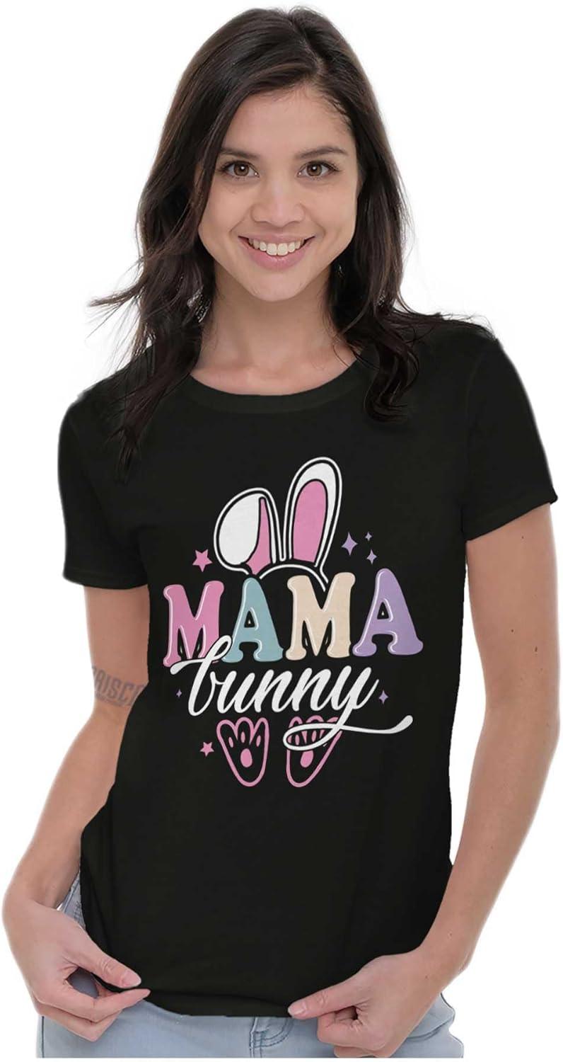 imageBrisco Brands Cute Spring Easter Mama Bunny Ears Womens Slim Fit Graphic TeeBlack