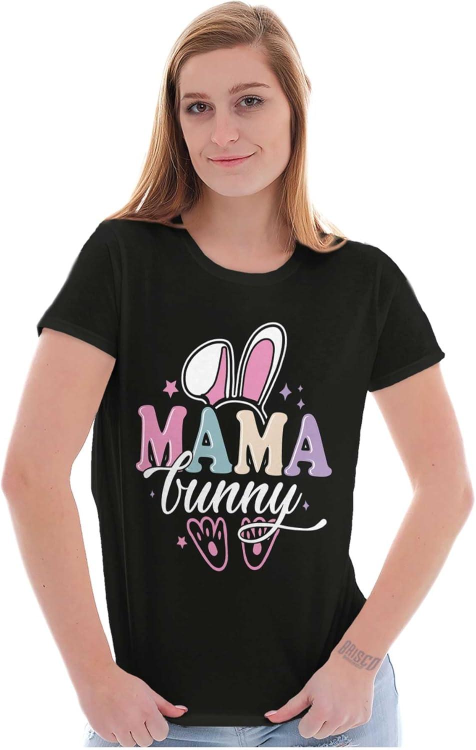 imageBrisco Brands Cute Spring Easter Mama Bunny Ears Womens Slim Fit Graphic TeeBlack