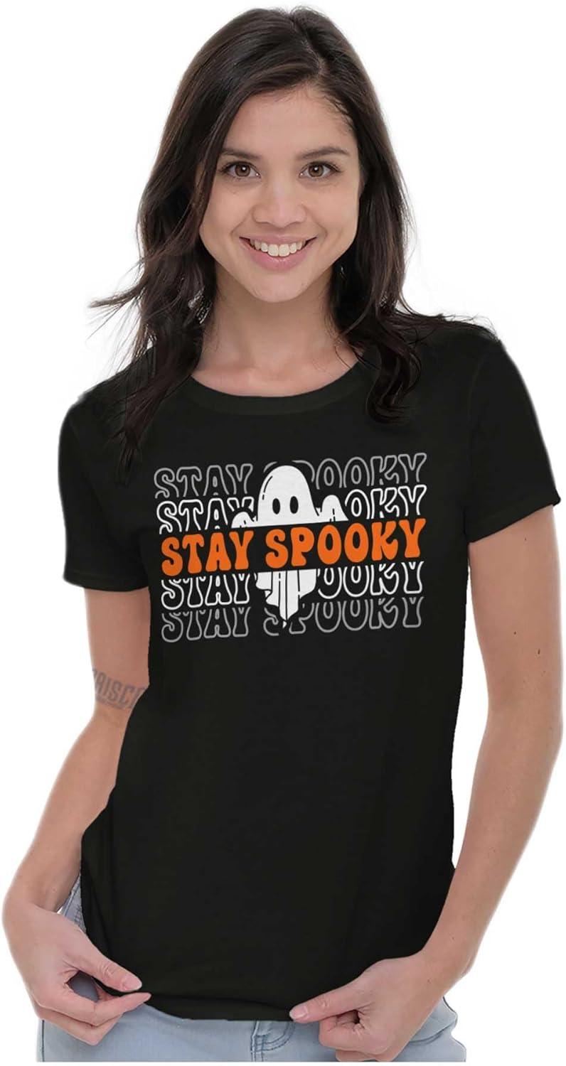 imageBrisco Brands Halloween Ghost Stay Spooky Gradient Womens Slim Fit Graphic TeeBlack