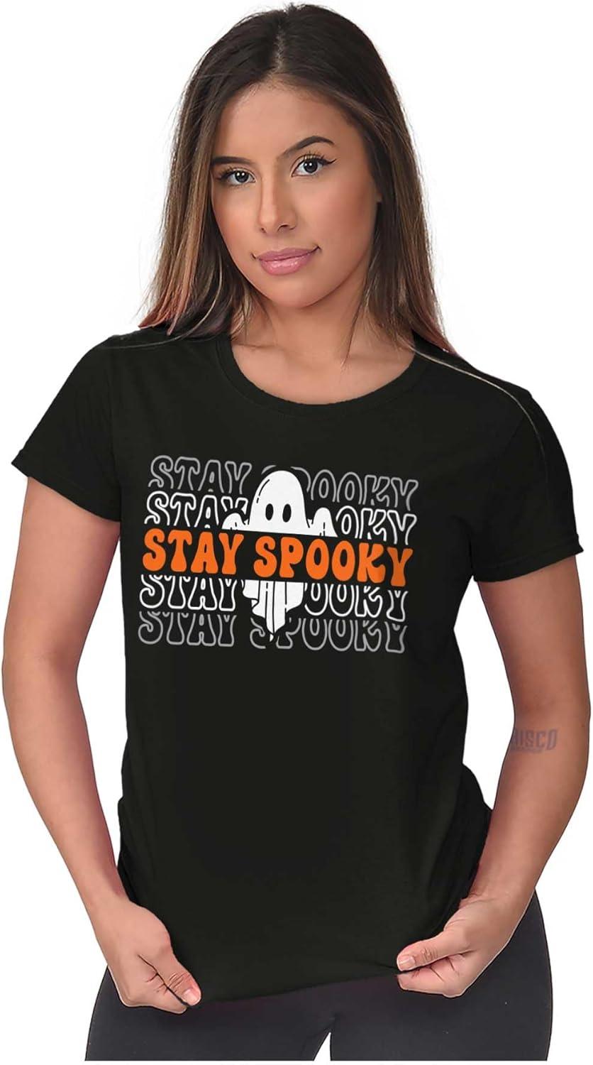 imageBrisco Brands Halloween Ghost Stay Spooky Gradient Womens Slim Fit Graphic TeeBlack