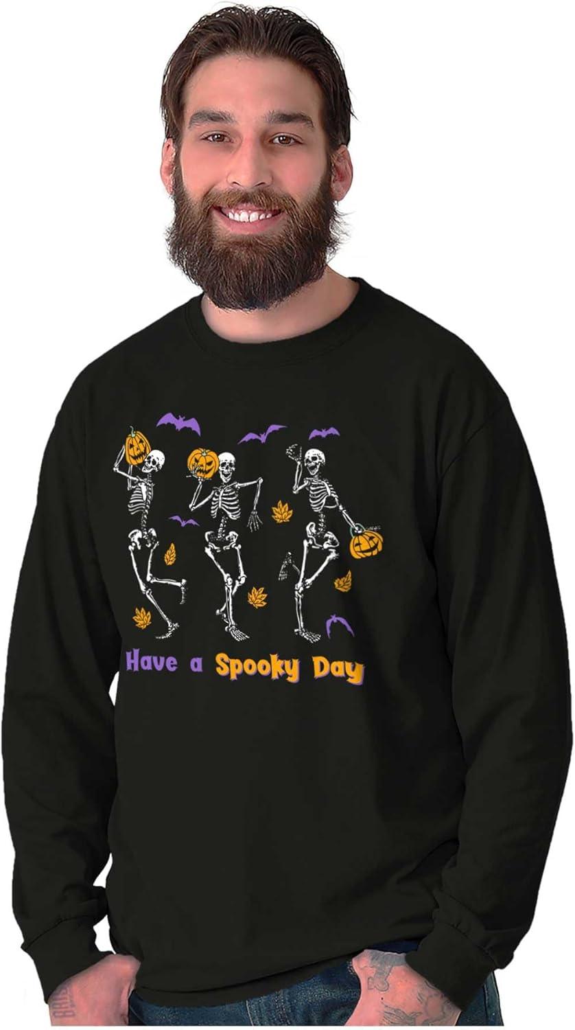 imageBrisco Brands Halloween Have A Spooky Day Skeletons Long Sleeve Tshirt Men WomenBlack